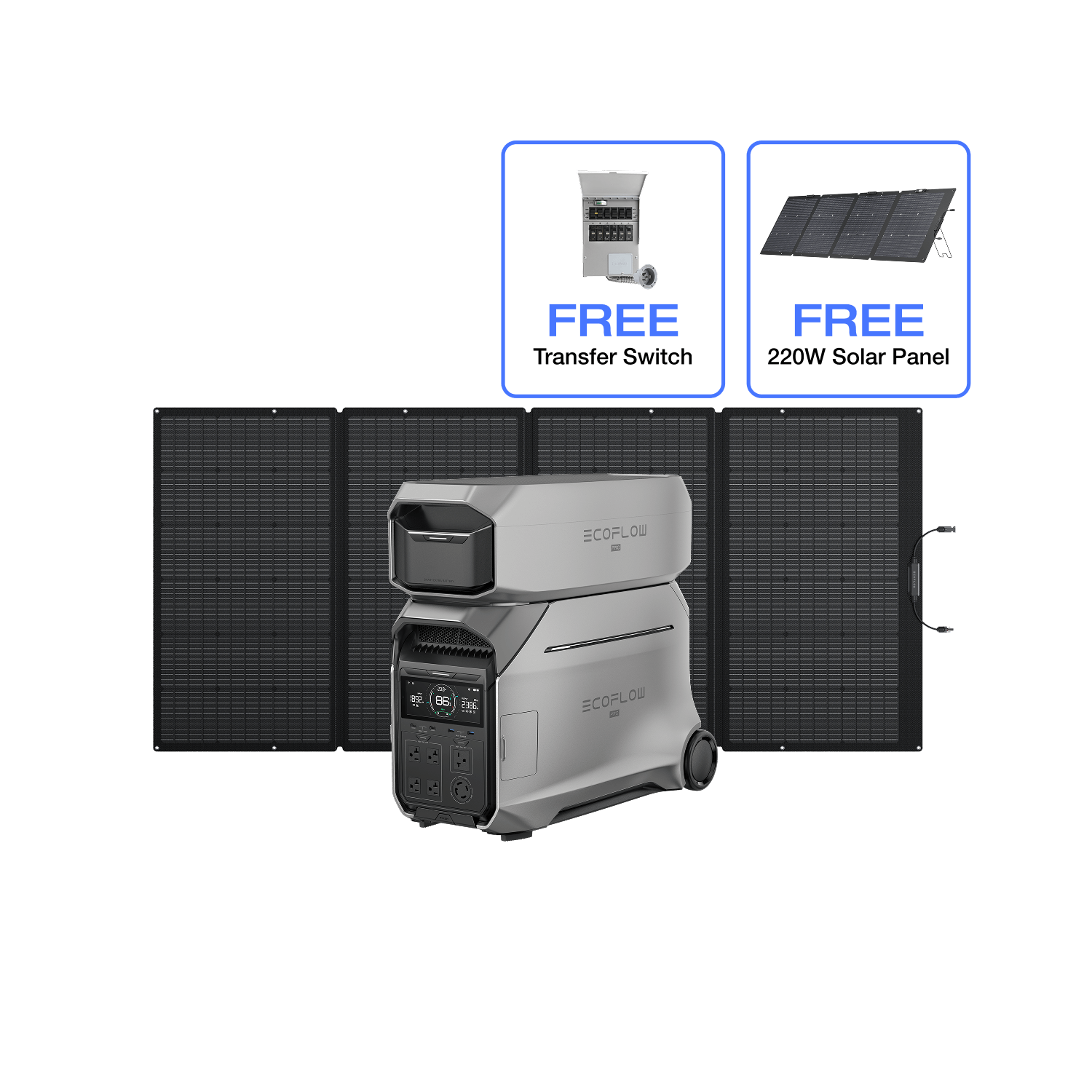 Load image into Gallery viewer, EcoFlow DP3 DELTA Pro 3 + Extra Battery + 400W Solar Panel + Free Transfer Switch +Free 220W Solar Panel EcoFlow DELTA Pro 3 Portable Power Station (UL9540 Certificated)