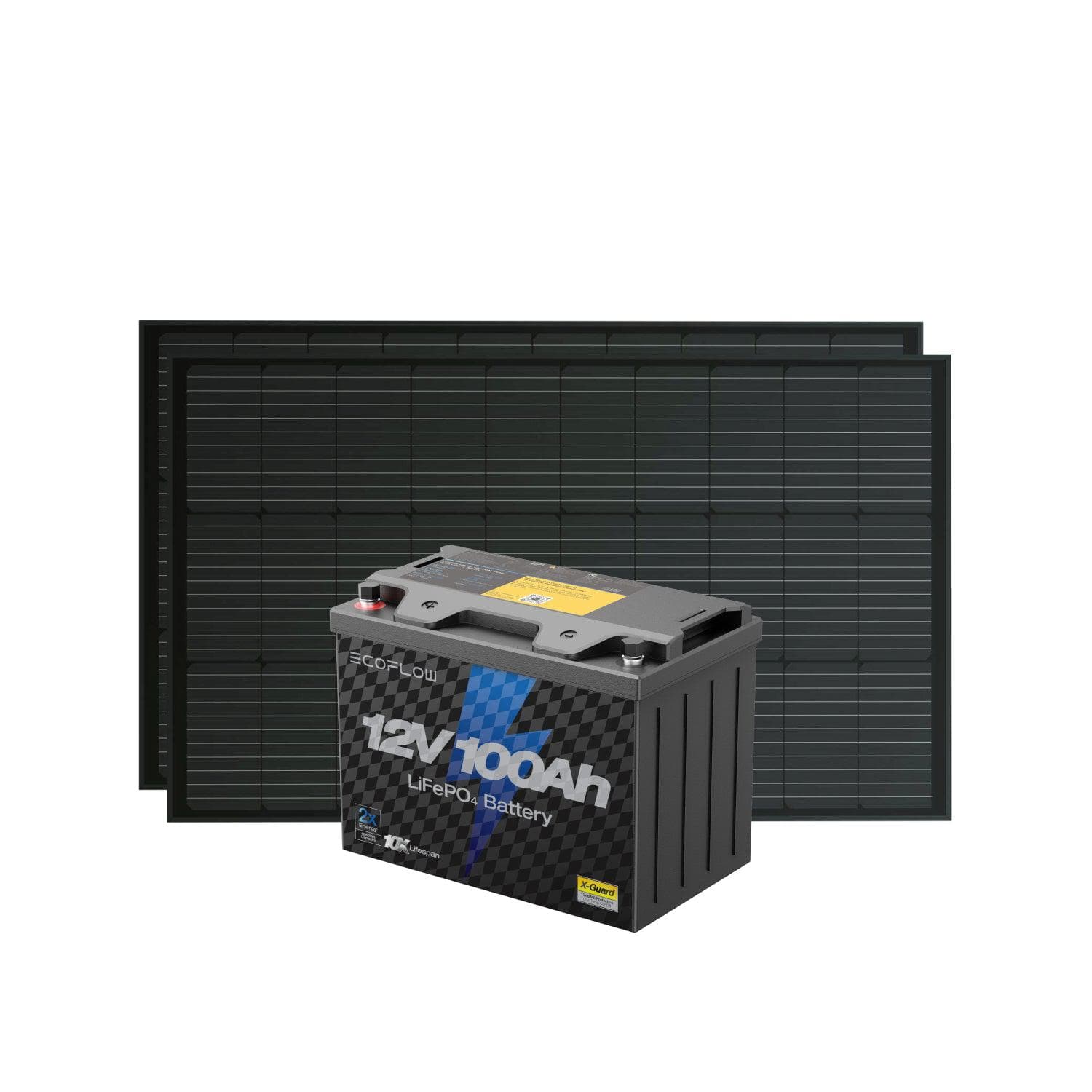 Load image into Gallery viewer, EcoFlow EcoFlow Lithium 12V 100Ah Deep Cycle LiFePO4 Battery + 100W Rigid Solar Panel*2 EcoFlow Lithium 12V 100Ah Deep Cycle LiFePO4 Battery