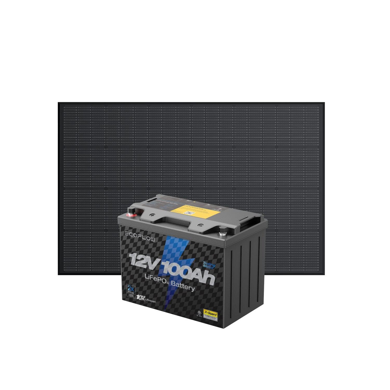 Load image into Gallery viewer, EcoFlow EcoFlow Lithium 12V 100Ah Deep Cycle Marine Trolling Motor Battery + 175W Rigid Solar Panel EcoFlow Lithium 12V 100Ah Deep Cycle Marine Trolling Motor Battery