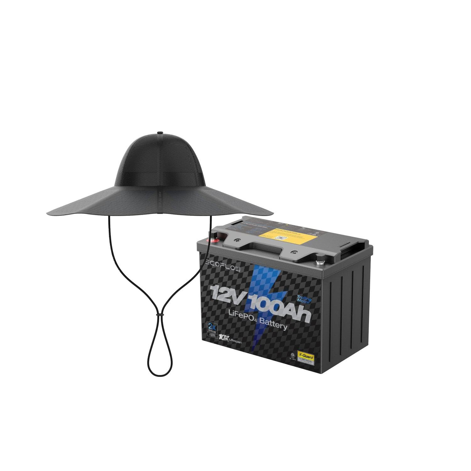 Load image into Gallery viewer, EcoFlow EcoFlow Lithium 12V 100Ah Deep Cycle Marine Trolling Motor Battery + Power Hat(Large-XLarge) EcoFlow Lithium 12V 100Ah Deep Cycle Marine Trolling Motor Battery
