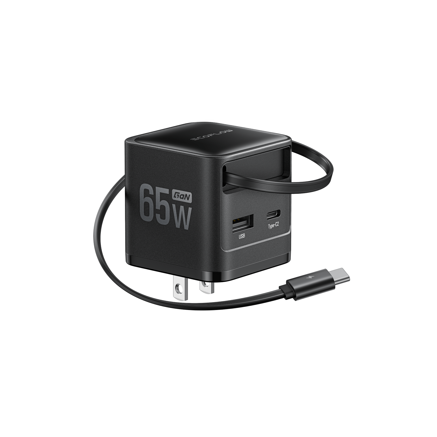 Load image into Gallery viewer, EcoFlow Rapid Charger 65W Black EcoFlow RAPID Charger (65W, Retractable Cable, GaN)