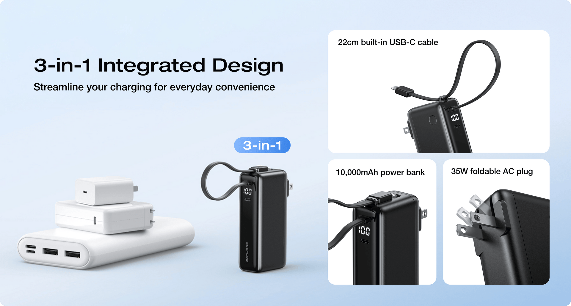 EcoFlow RAPID tích hợp chân cắm AC gập gọn tiện lợi đi du lịch