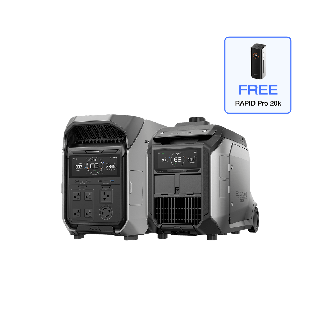 EcoFlow DP3 DELTA Pro 3 + Smart Generator 4000 (Dual Fuel) + Free RAPID Pro (20,000mAh) EcoFlow DELTA Pro 3 Portable Power Station (UL9540 Certificated)