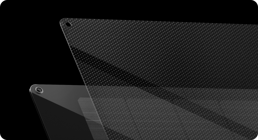 A mesh resembling a solar panel is right above an EcoFlow Solar Panel, both partially visible. Both of them display a pre-drilled hole in the upper left corner.
