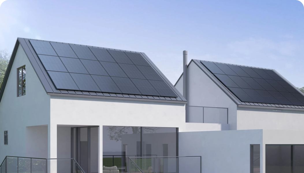 An array of eighteen EcoFlow 400W Rigid Solar Panels are mounted on a house's roof.