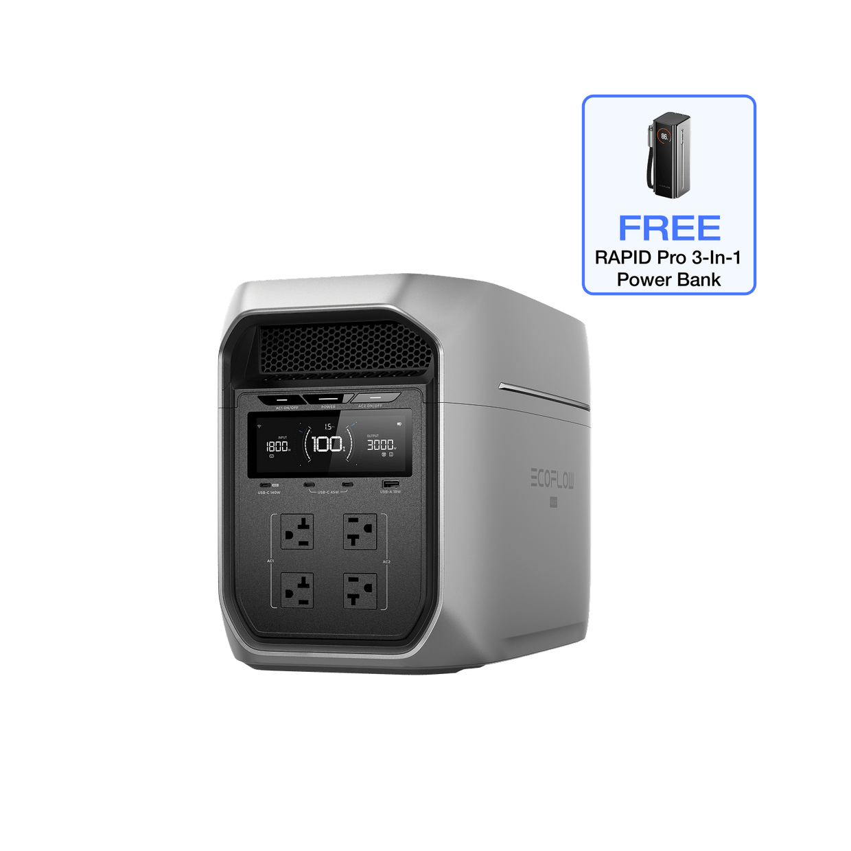 EcoFlow D3M Series DELTA 3 Max Plus (2048Wh) + Free RAPID Pro 3-in-1 Power Bank EcoFlow DELTA 3 Max Plus (2048Wh) + Free RAPID Pro 3-in-1 Power Bank - Flash Sale