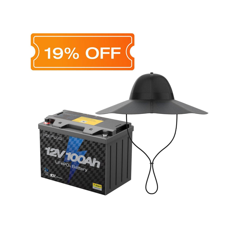 Load image into Gallery viewer, EcoFlow EcoFlow Lithium 12V 100Ah Deep Cycle LiFePO4 Battery + Power Hat(Large-XLarge) EcoFlow Lithium 12V 100Ah Deep Cycle LiFePO4 Battery
