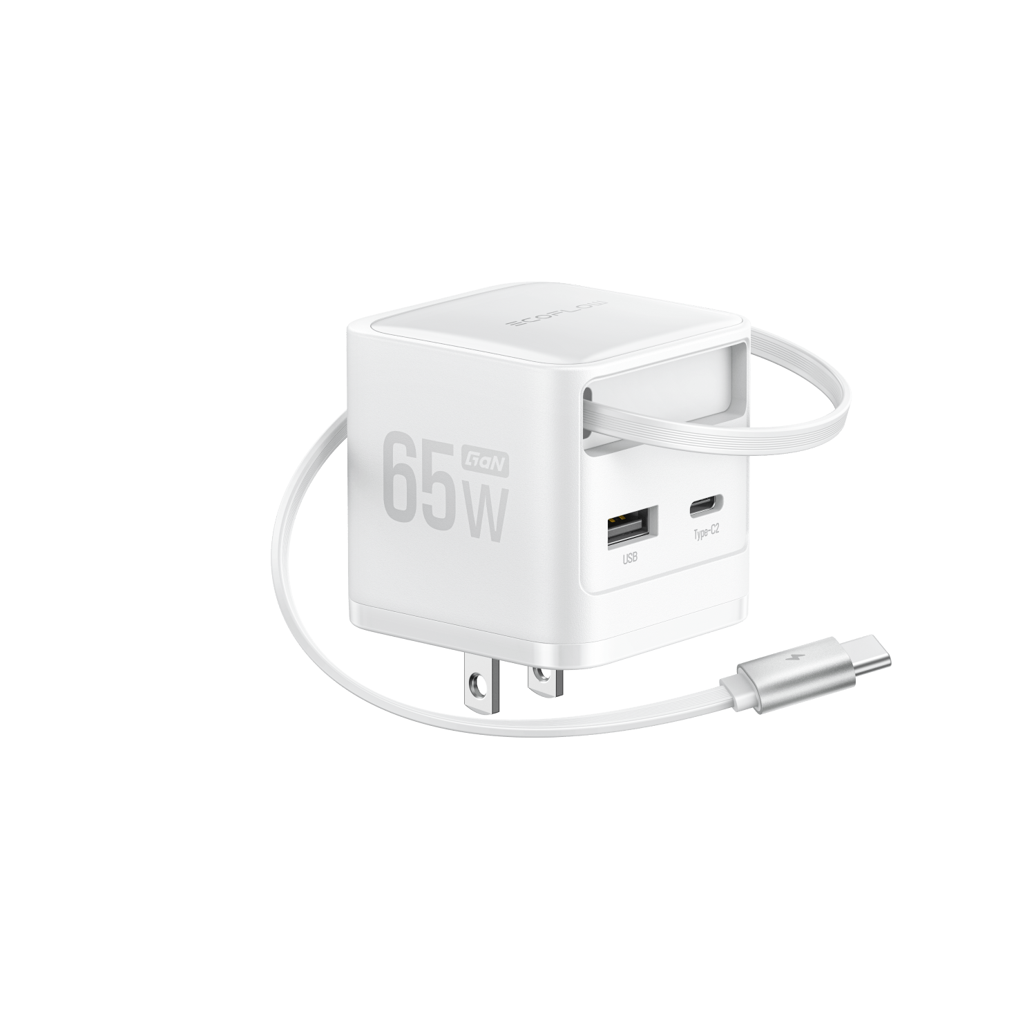 Load image into Gallery viewer, EcoFlow Rapid Charger 65W White EcoFlow RAPID Charger (65W, Retractable Cable, GaN)
