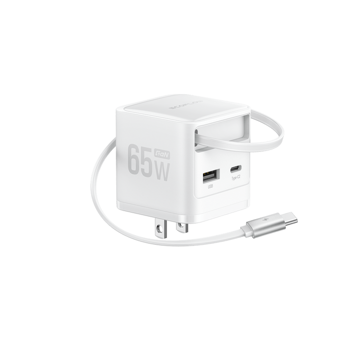EcoFlow Rapid Charger 65W White EcoFlow RAPID Charger (65W, Retractable Cable, GaN)