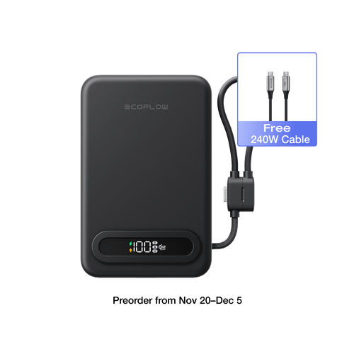 EcoFlow Rapid Mag Black EcoFlow RAPID Mag Qi2.2 Magnetic Power Bank (10,000mAh, 25W, Built-in USB-C Cable)