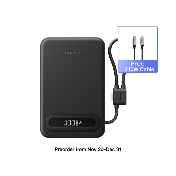 EcoFlow Rapid Mag Black EcoFlow RAPID Mag Qi2.2 Magnetic Power Bank (10,000mAh, 25W, Built-in USB-C Cable)