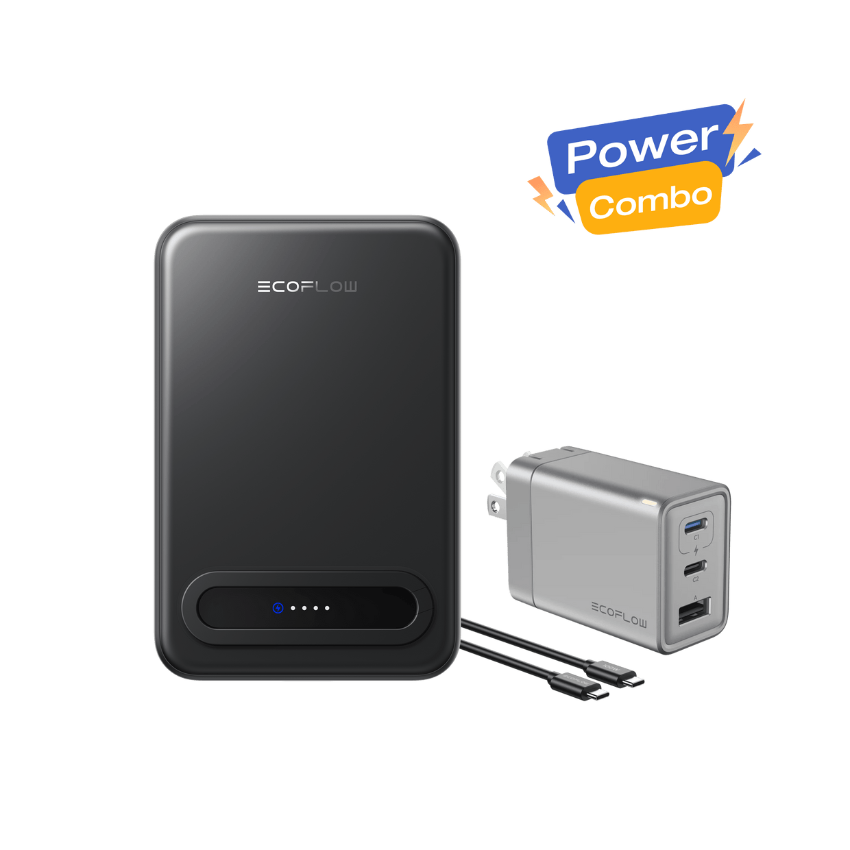 EcoFlow Rapid combo Black / RAPID 65W GaN Charger with 100W Cable EcoFlow RAPID Mag Qi2 Power Bank (10K, 15W) + RAPID 65W GaN Charger with 100W Cable