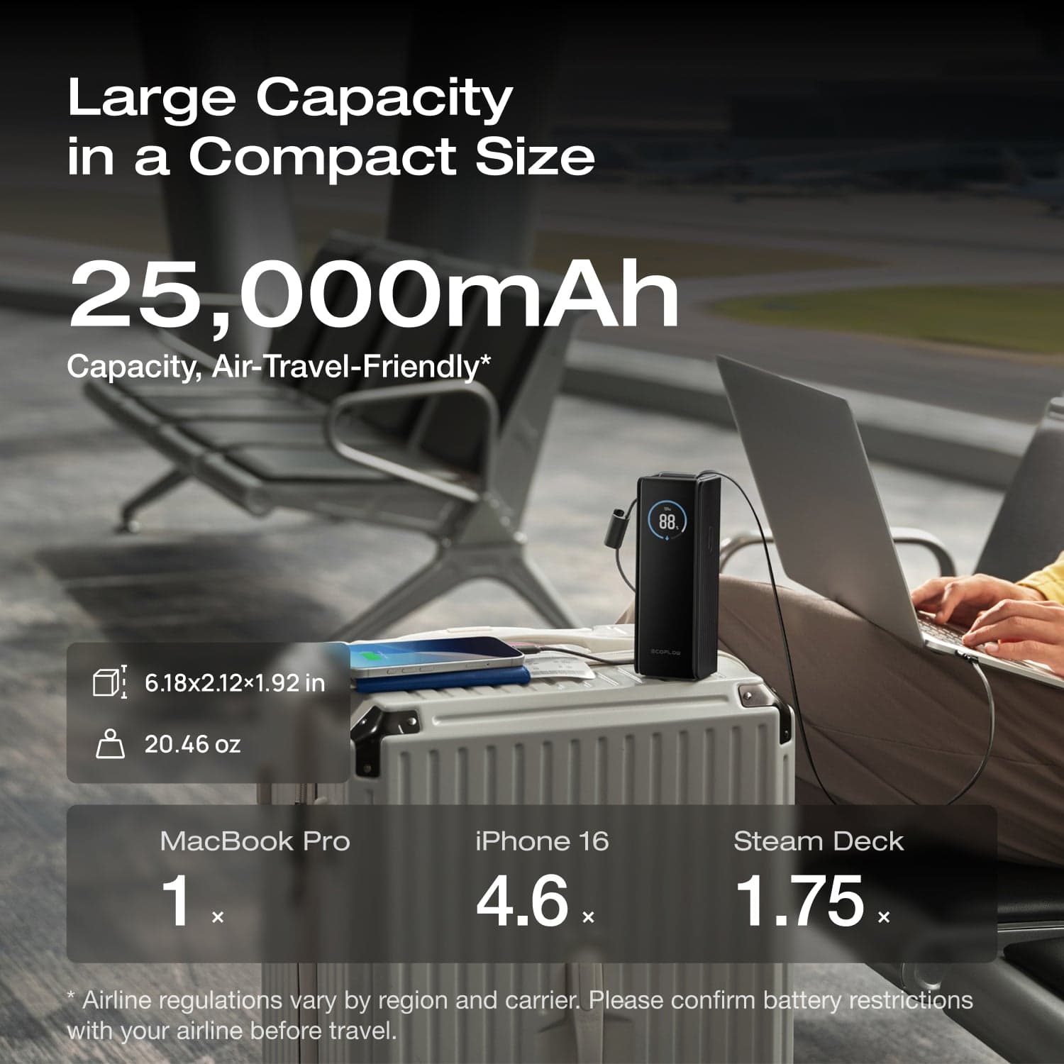 EcoFlow RAPID Power Bank (25,000mAh, 170W, 100W Built-In and Retractab