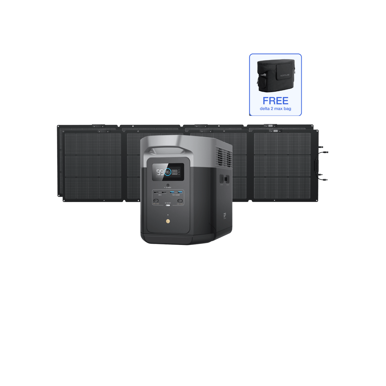 EcoFlow US D2M DELTA 2 Max(1900) + 2 x 220W NextGen Bifacial Solar Panels+Free Bag EcoFlow DELTA 2 MAX (1900Wh) Portable Power Station