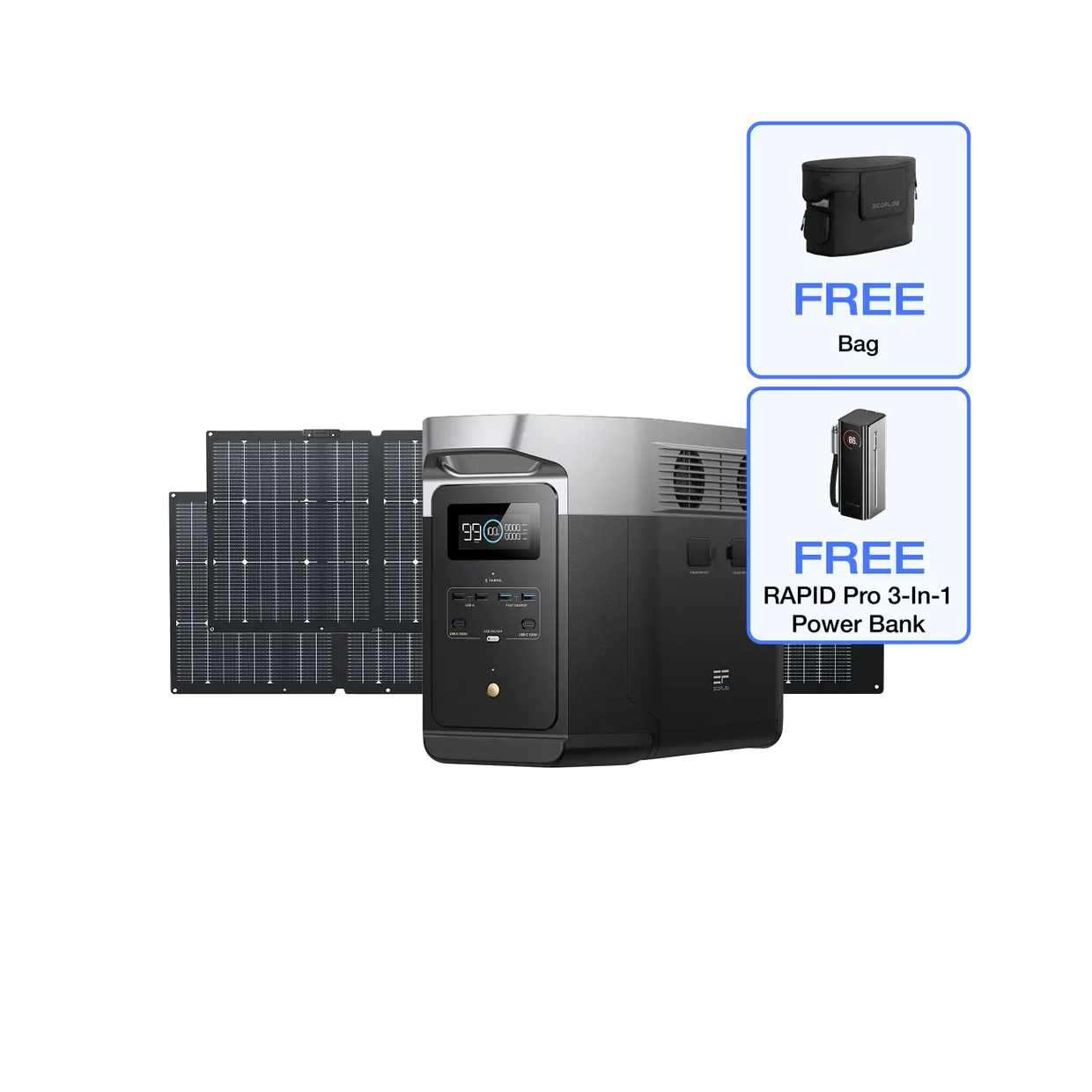 EcoFlow US D2M DELTA 2 Max(1900) + 2 x 220W NextGen Bifacial Solar Panels+Free Bag EcoFlow DELTA 2 MAX (1900Wh) Portable Power Station