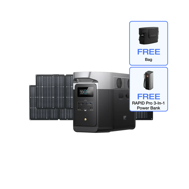 EcoFlow US D2M DELTA 2 Max(1900) + 2 x 220W NextGen Bifacial Solar Panels+Free Bag EcoFlow DELTA 2 MAX (1900Wh) Portable Power Station