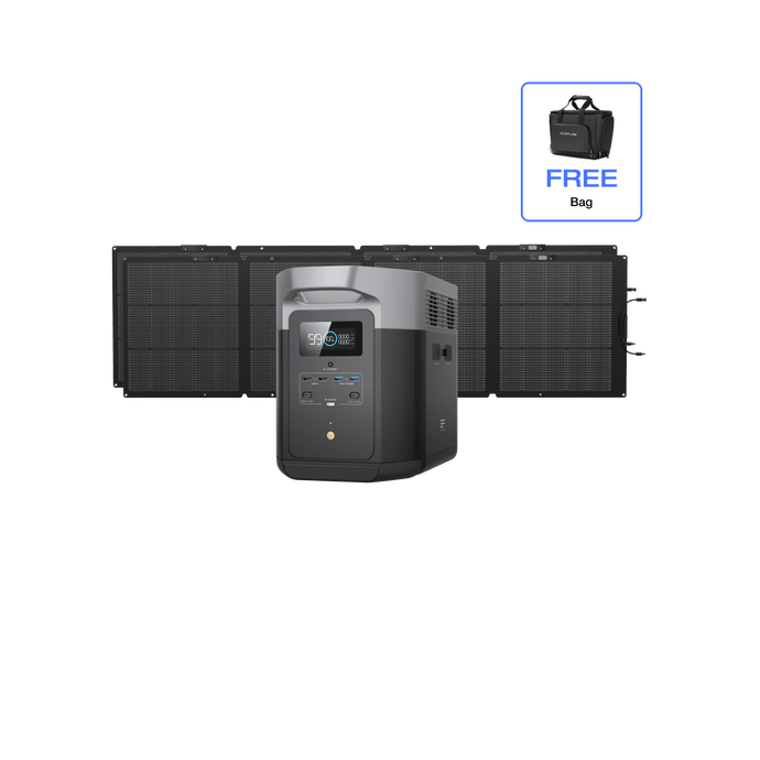 EcoFlow US D2M DELTA 2 Max + 2 x 220W NextGen Bifacial Solar Panels + Free Bag EcoFlow DELTA 2 Max Portable Power Station
