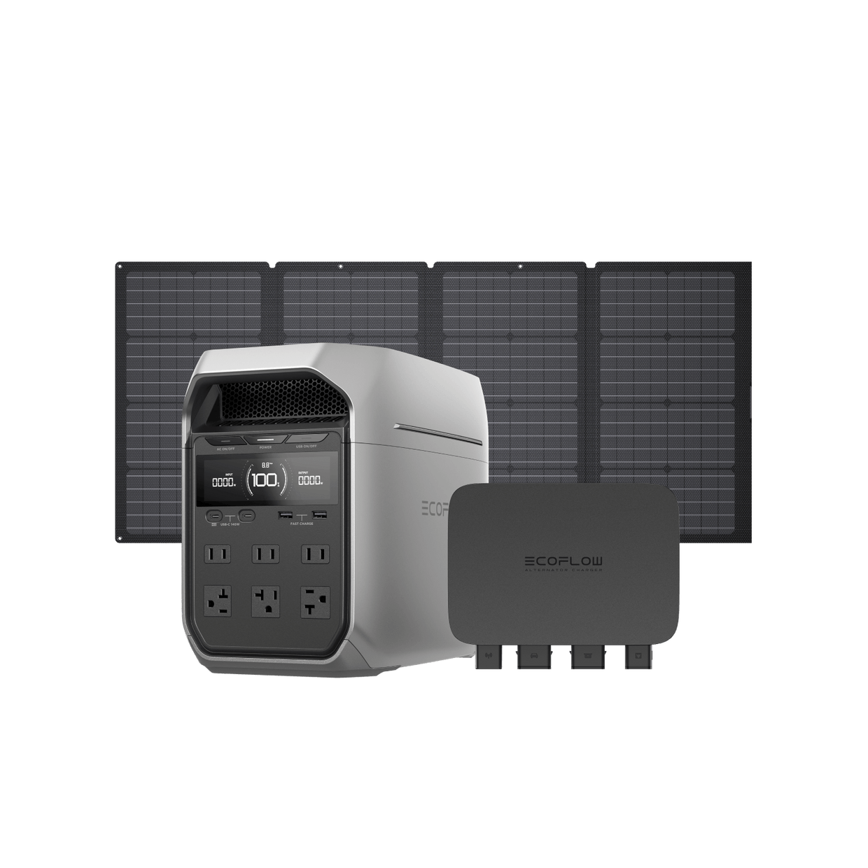 EcoFlow US EcoFlow DELTA 3 Plus + 160W Solar Panel + 800W Alternator Charger EcoFlow DELTA 3 Plus + 160W Portable Solar Panel + 800W Alternator Charger