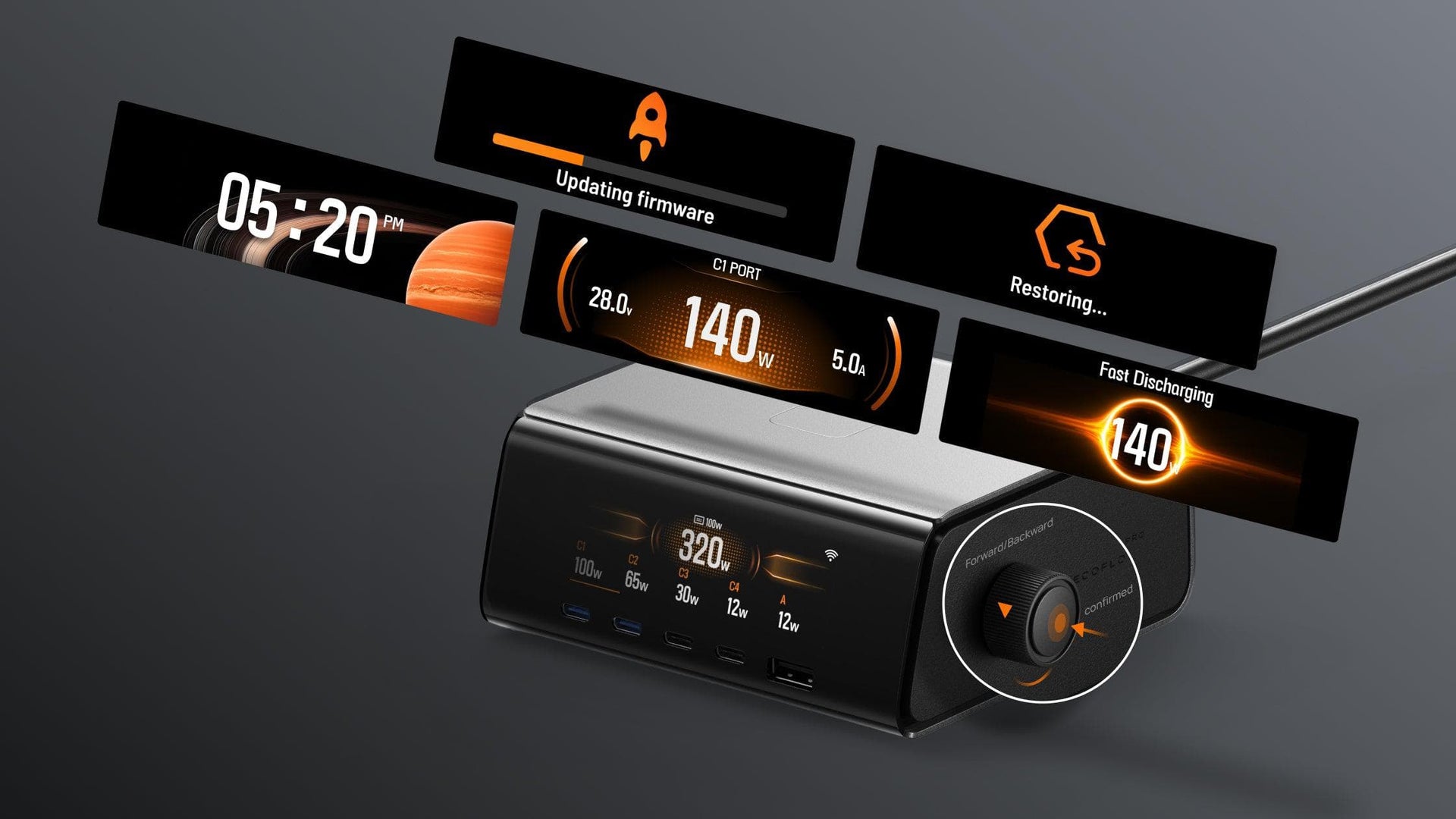 Màn hình hiển thị LCD sắc nét của bộ sạc EcoFlow RAPID Pro